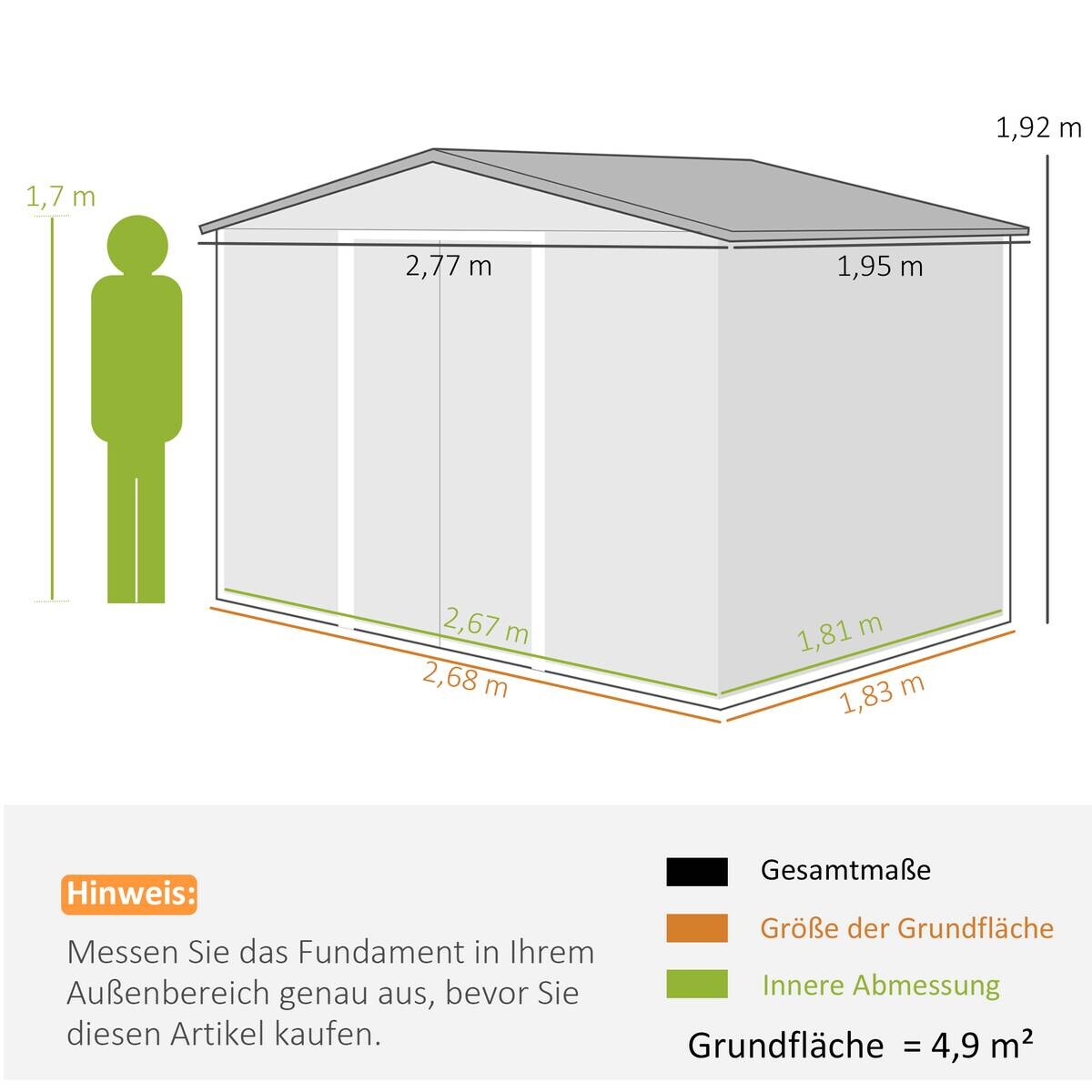 Outsunny Gerätehaus grau B/H/L: ca. 195x192x277 cm