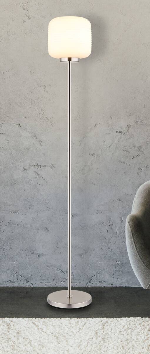 GLOBO Stehleuchte nickel matt Opal schwarz Glas Metall H/T/D: ca. 157x36x24 cm 1 Brennstellen