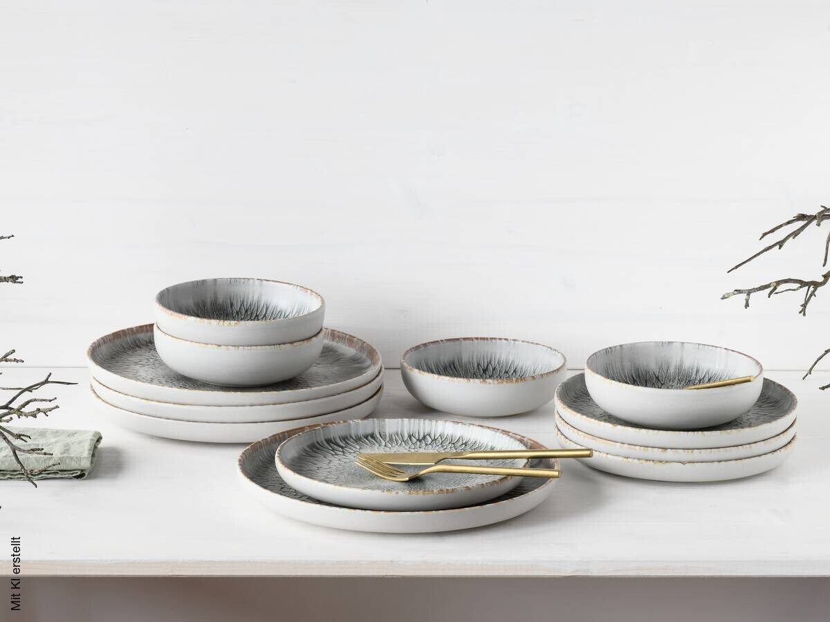 CreaTable Tafelservice Uno grau Steinzeug 12 tlg.