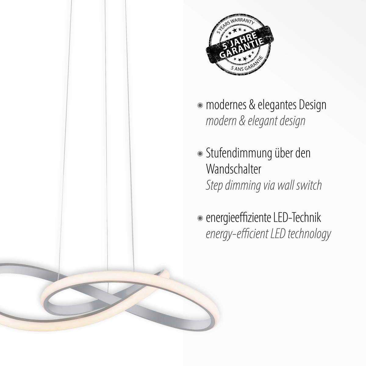 Just Light LED-Pendelleuchte MARIA 15402-95 Alu Aluminium Gummi H/D: ca. 120x57 cm 1 Brennstellen