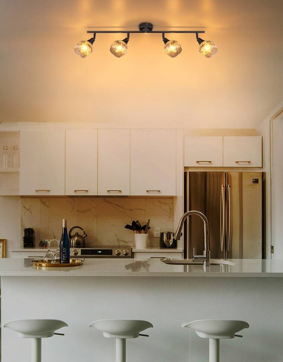 GLOBO Strahler schwarz Chrom Metall Glas B/H/L: ca. 11x37x21 cm E14 4 Brennstellen