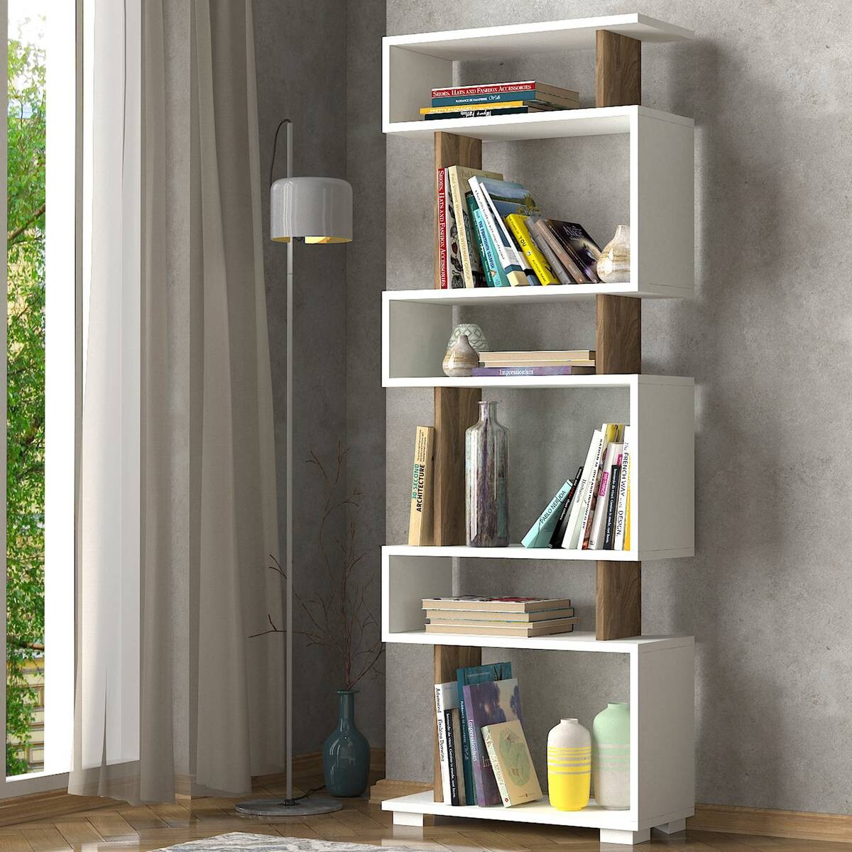 Regal Blok weiß walnuss Nachbildung B/H/T: ca. 60x160x20 cm