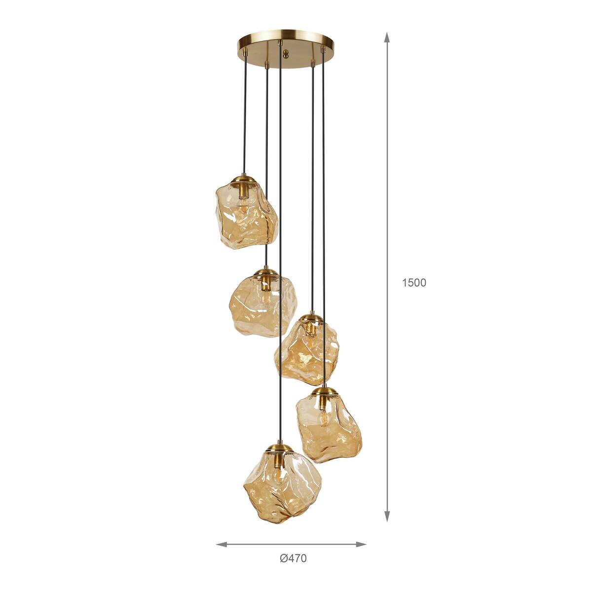 Lamkur Pendelleuchte amber Glas Stahl B/H/L: ca. 47x150x47 cm E14 5 Brennstellen