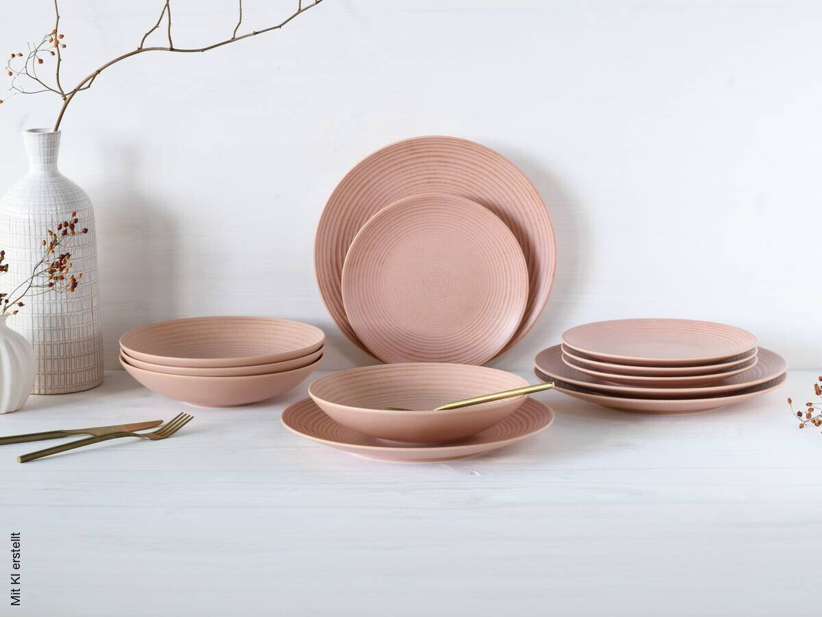 CreaTable Tafelservice Catania Peach rot Steinzeug 12 tlg.