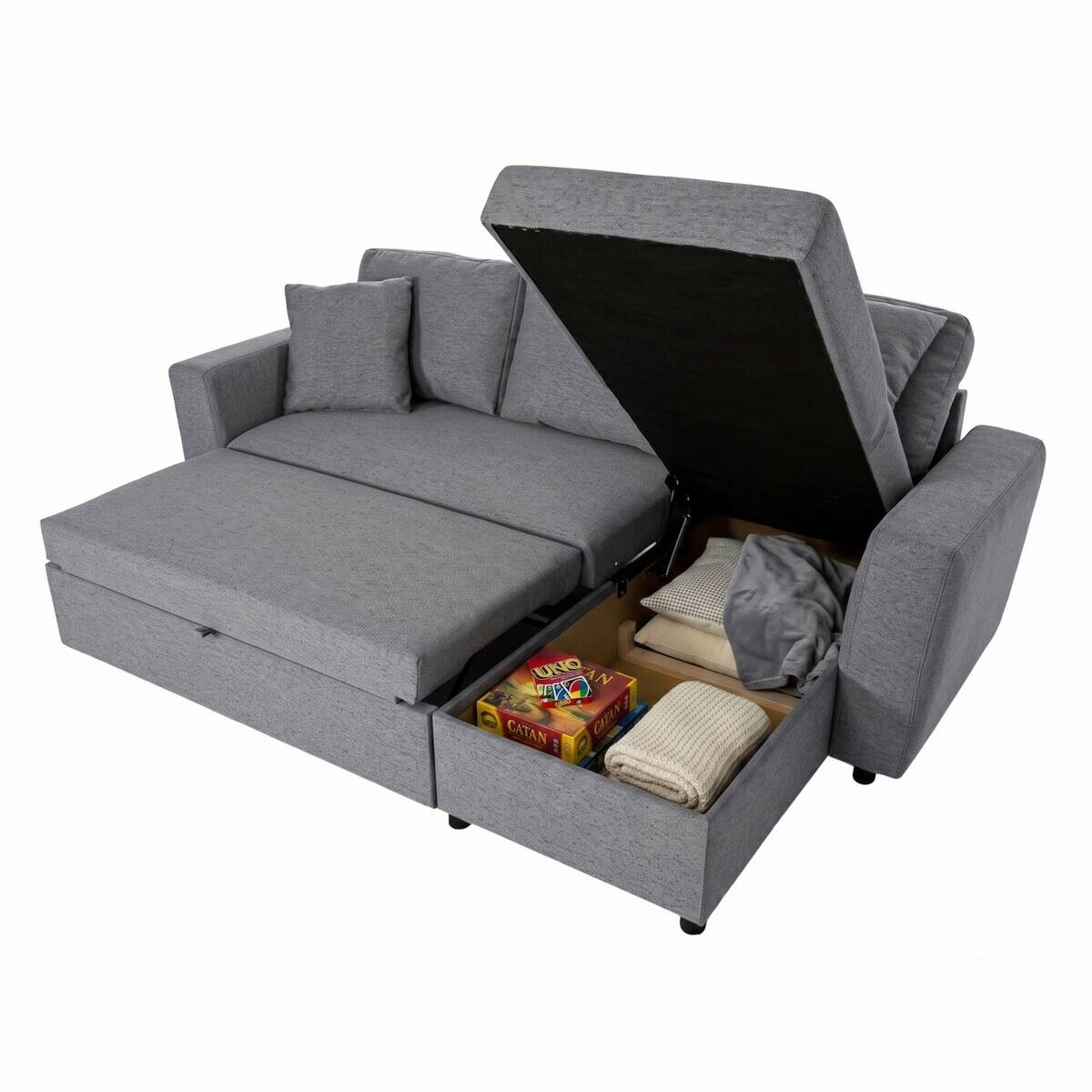 Ecksofa mit Bettfunktion und Bettkasten grau Webstoff B/H/T: ca. 234x86x144 cm