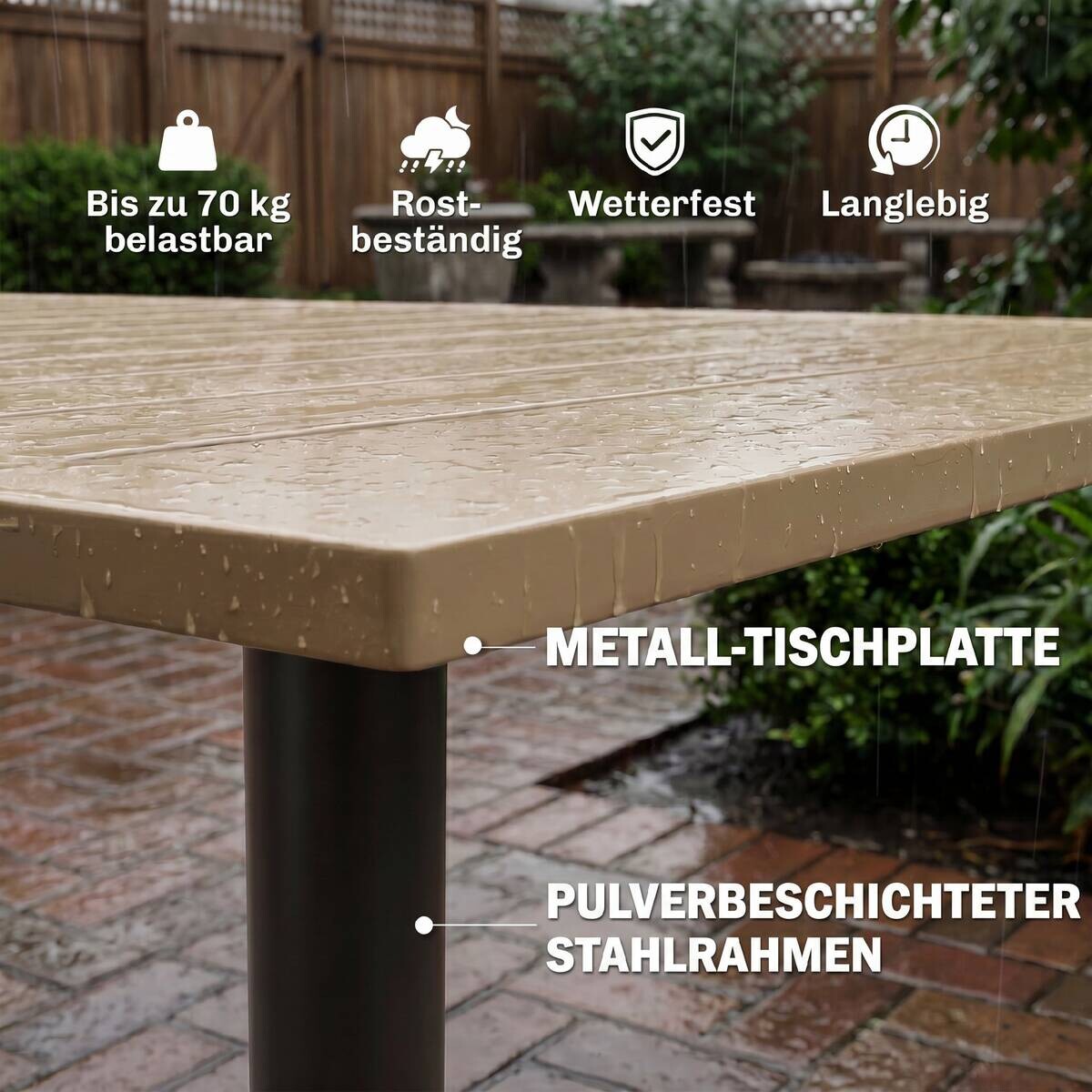 Outsunny Gartentisch braun Metall B/H/L: ca. 90x73x150 cm