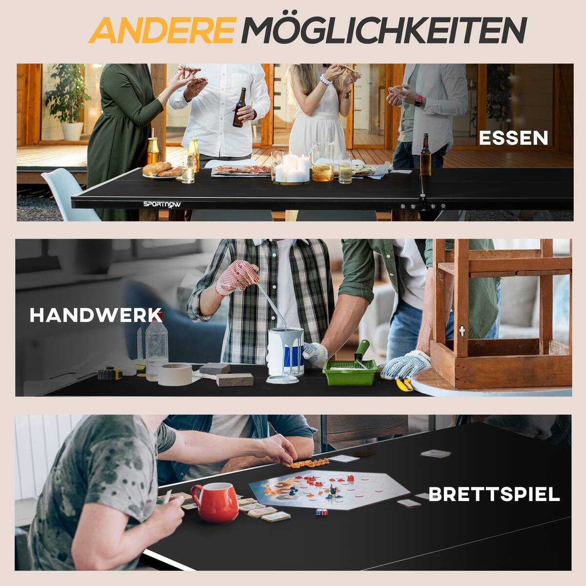 SPORTNOW Tischtennisplatte schwarz Stahl B/H/L: ca. 152,5x76x274 cm