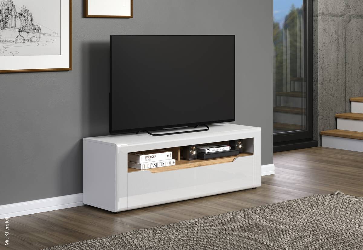 TV-Lowboard Marlon Eiche Evoke Coast Nachbildung weiß Hochglanz B/H/T: ca. 150x50x40 cm