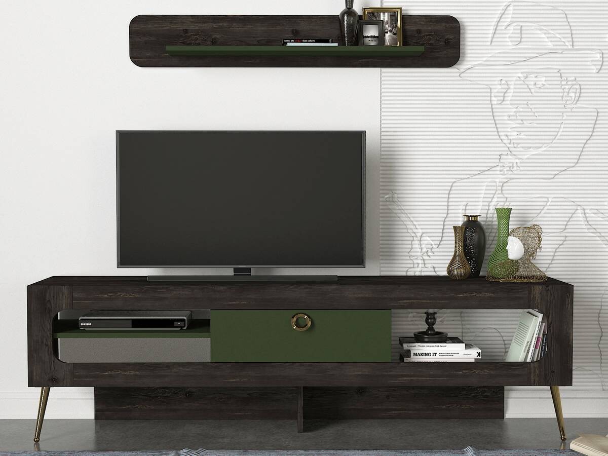 Wohnwand Milandra Rebab braun dunkelgrau dunkelgrün B/H/T: ca. 180x55x31,5 cm
