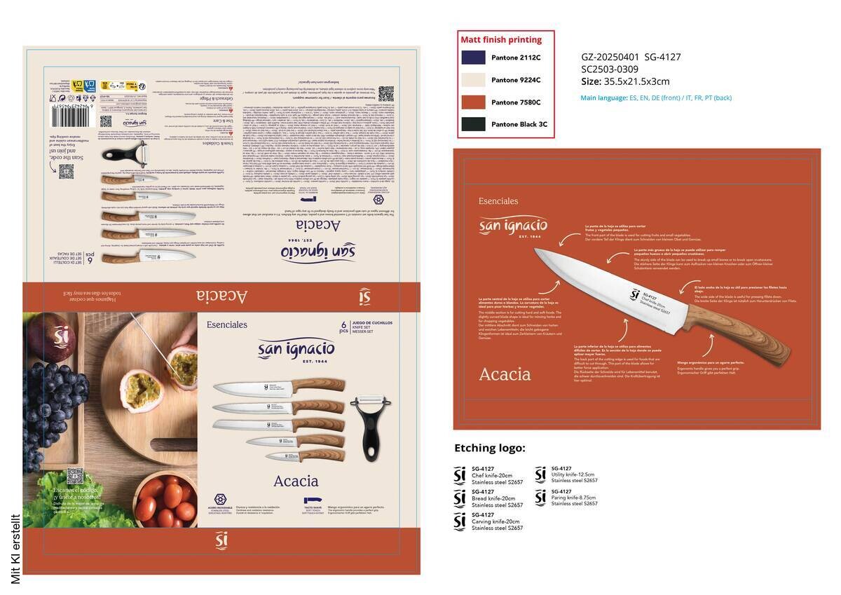 SAN IGNACIO Messerset ACACIA silber Edelstahl 6 tlg.
