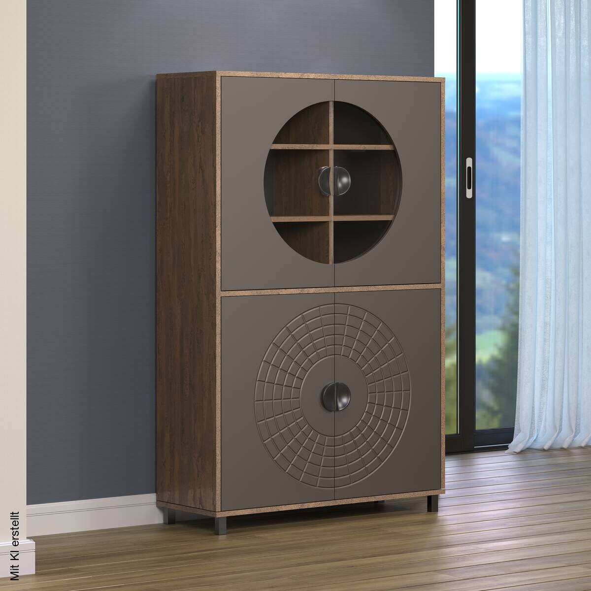 Highboardvitrine Fusion Eiche dunkel Nachbildung bronze Optik B/H/T: ca. 97x163x42 cm