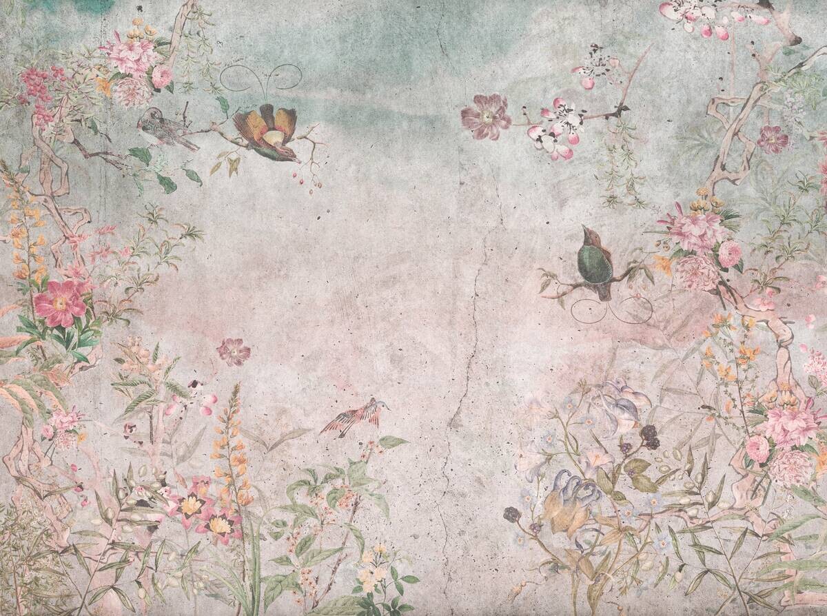 Livingwalls Fototapete Blumen bunt grau blau B/L: ca. 280x371 cm