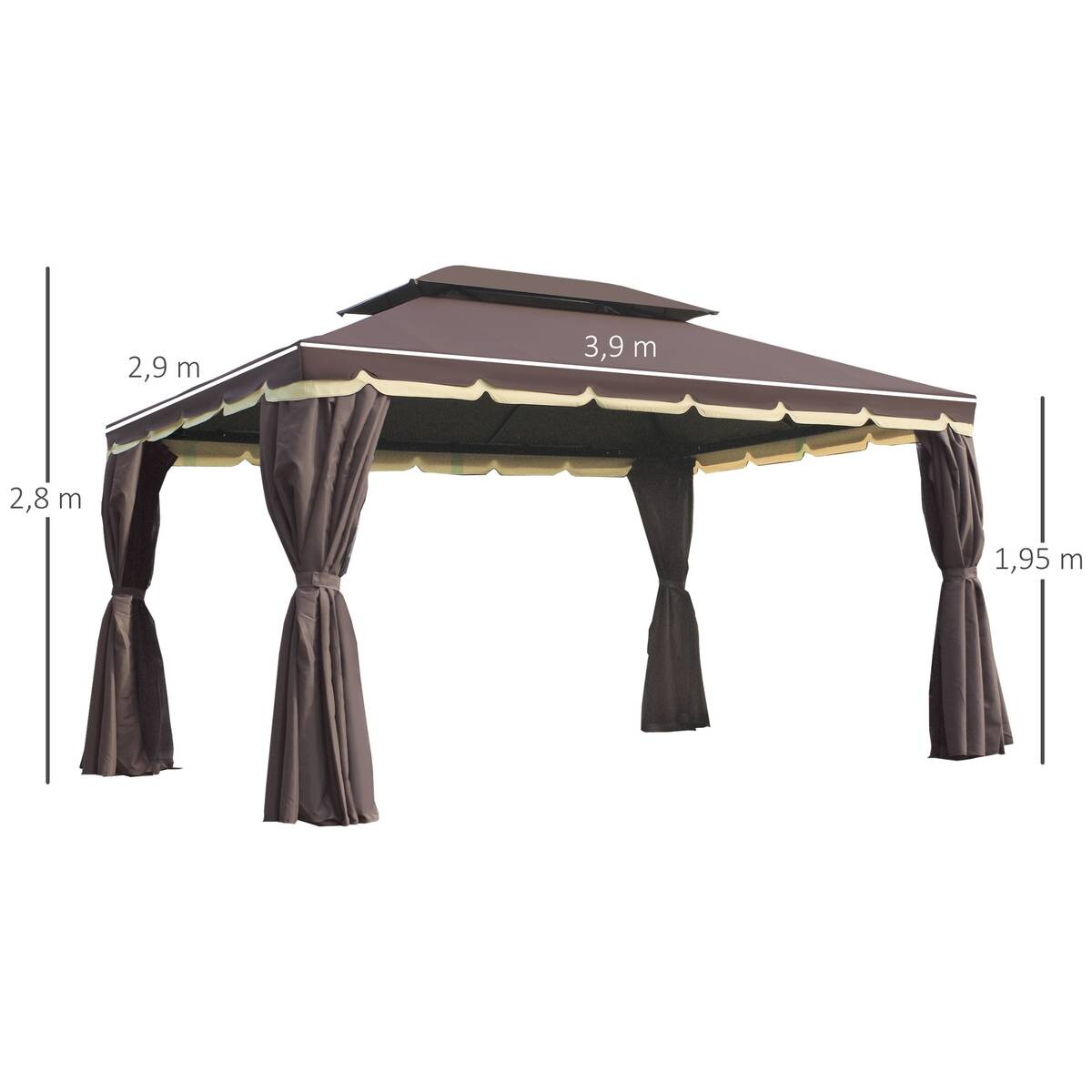Outsunny Pavillon kaffee Aluminium B/H/L: ca. 290x280x390 cm