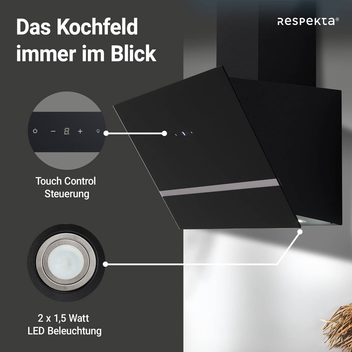 Respekta Dunstabzugshaube CH24060SAM schwarz B/H/T: ca. 59,5x34,2x38,5 cm