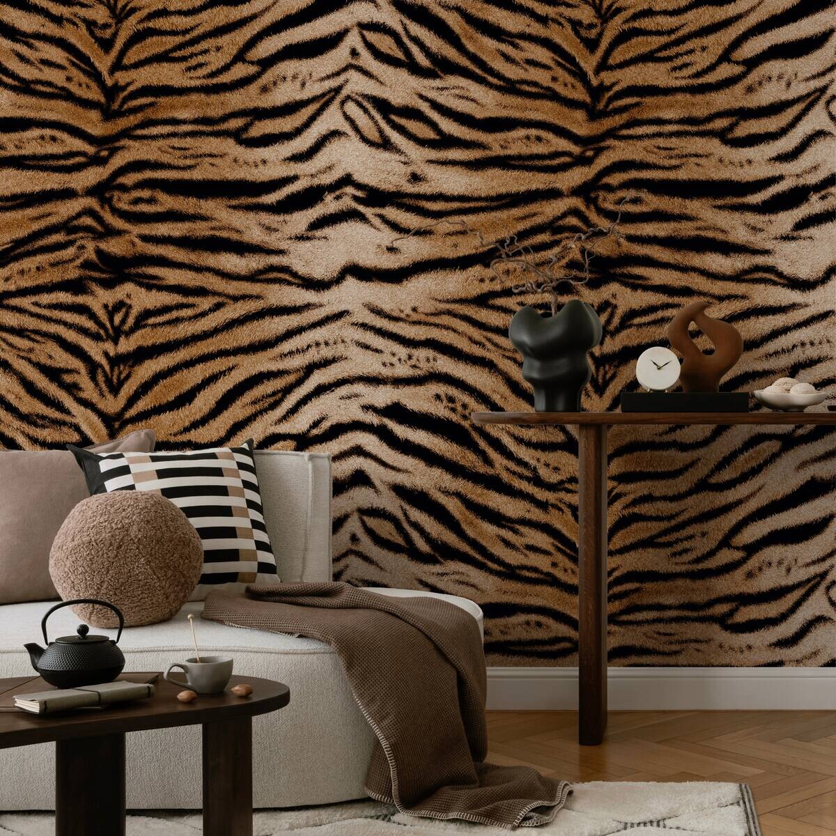 Livingwalls Fototapete Tigerstil braun schwarz B/L: ca. 280x159 cm