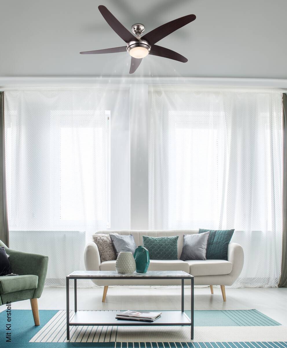 GLOBO Deckenventilator Fabiola nickel matt Opal H/D: ca. 37x132 cm max. 80 W