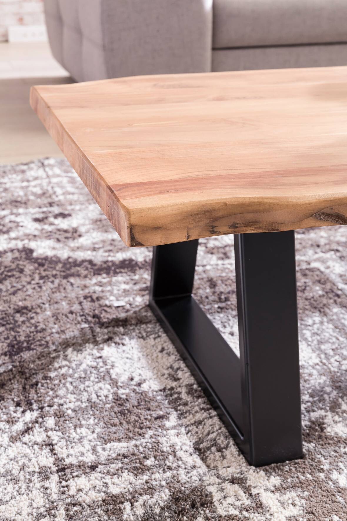 Wohnling Couchtisch natur schwarz Akazie Metall B/H/T: ca. 115x40x61 cm