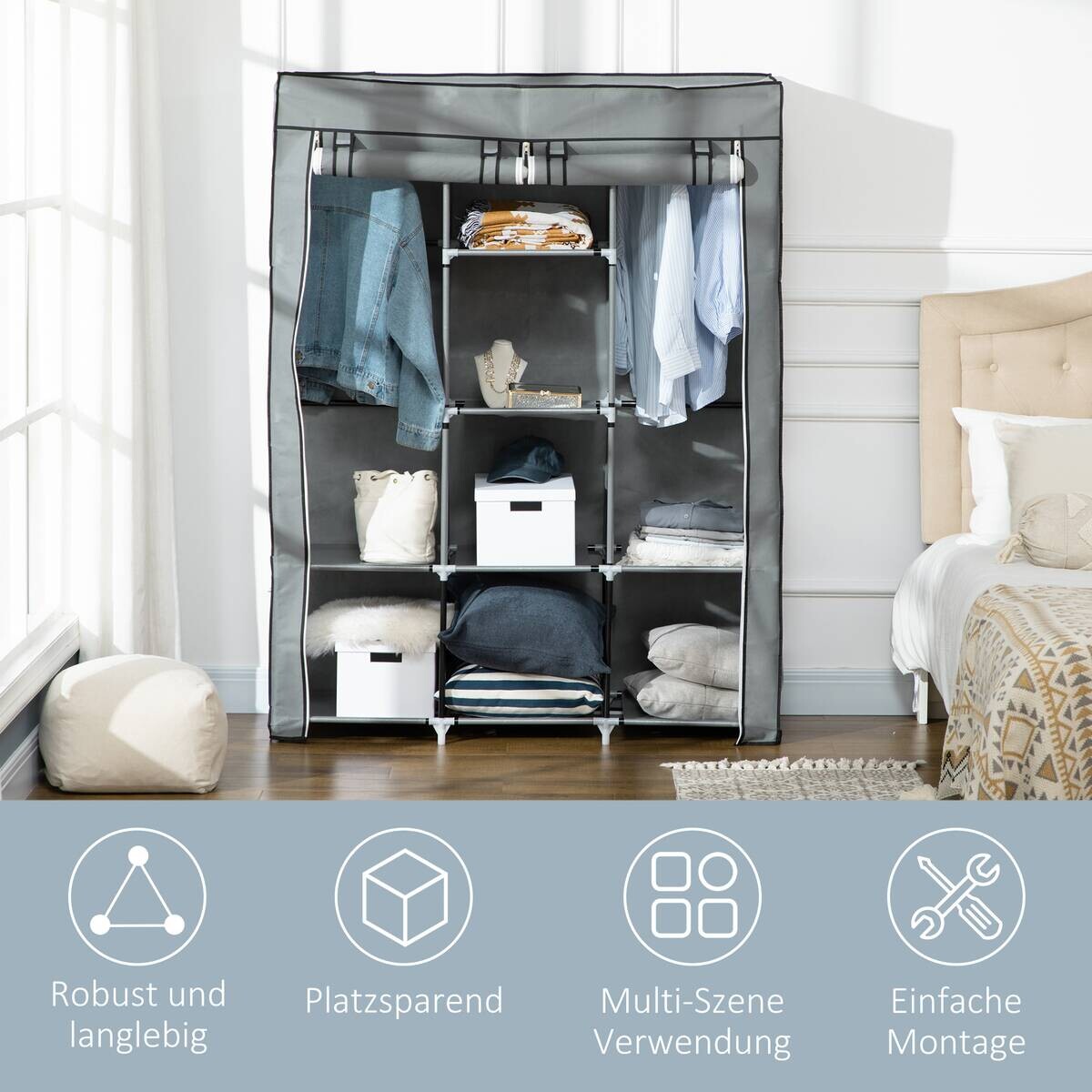 HOMCOM Kleiderschrank hellgrau Edelstahl B/H/L: ca. 43x125x162,5 cm