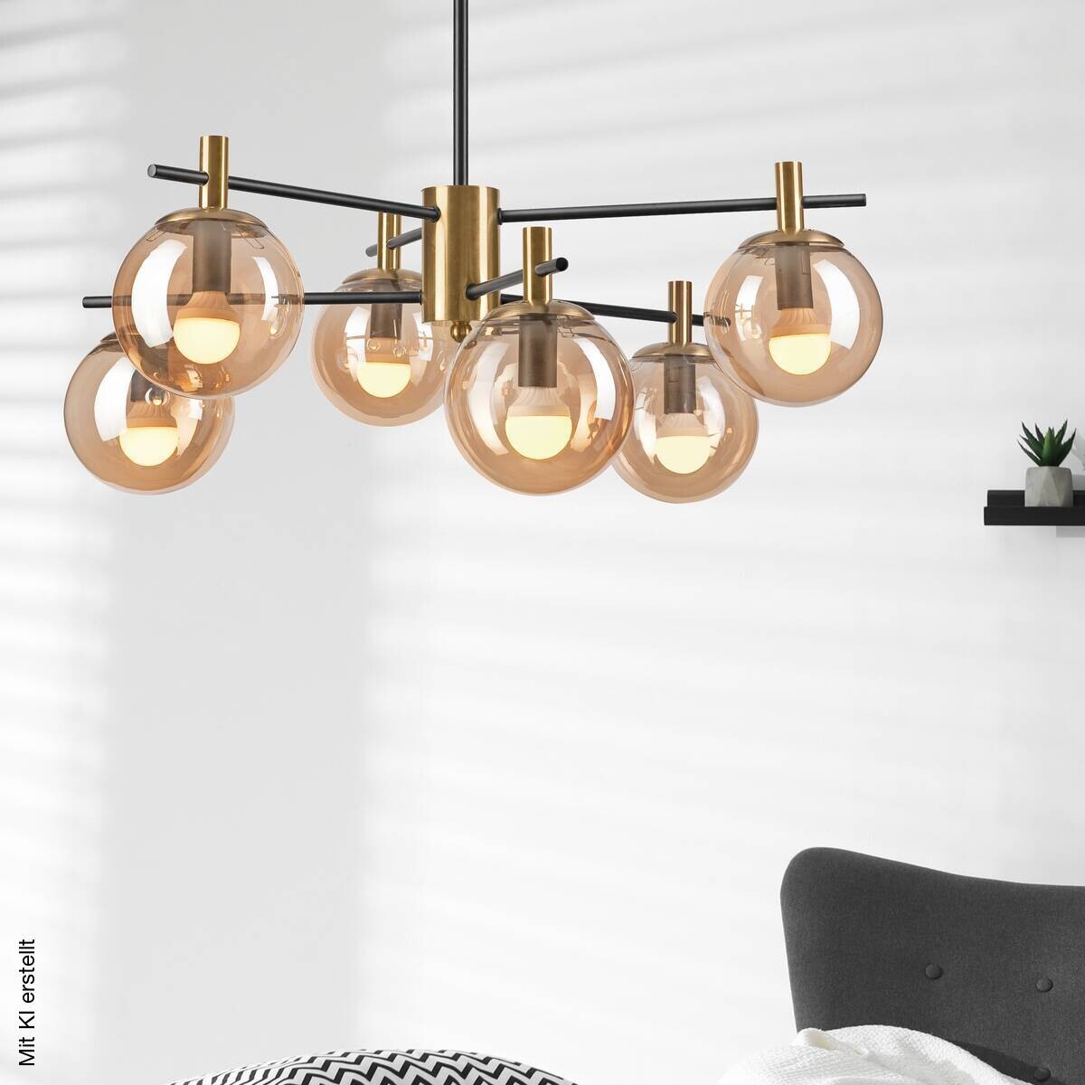 Lamkur Deckenleuchte Lilou gold Stahl Glas B/H/L: ca. 51x53x51 cm E14 6 Brennstellen