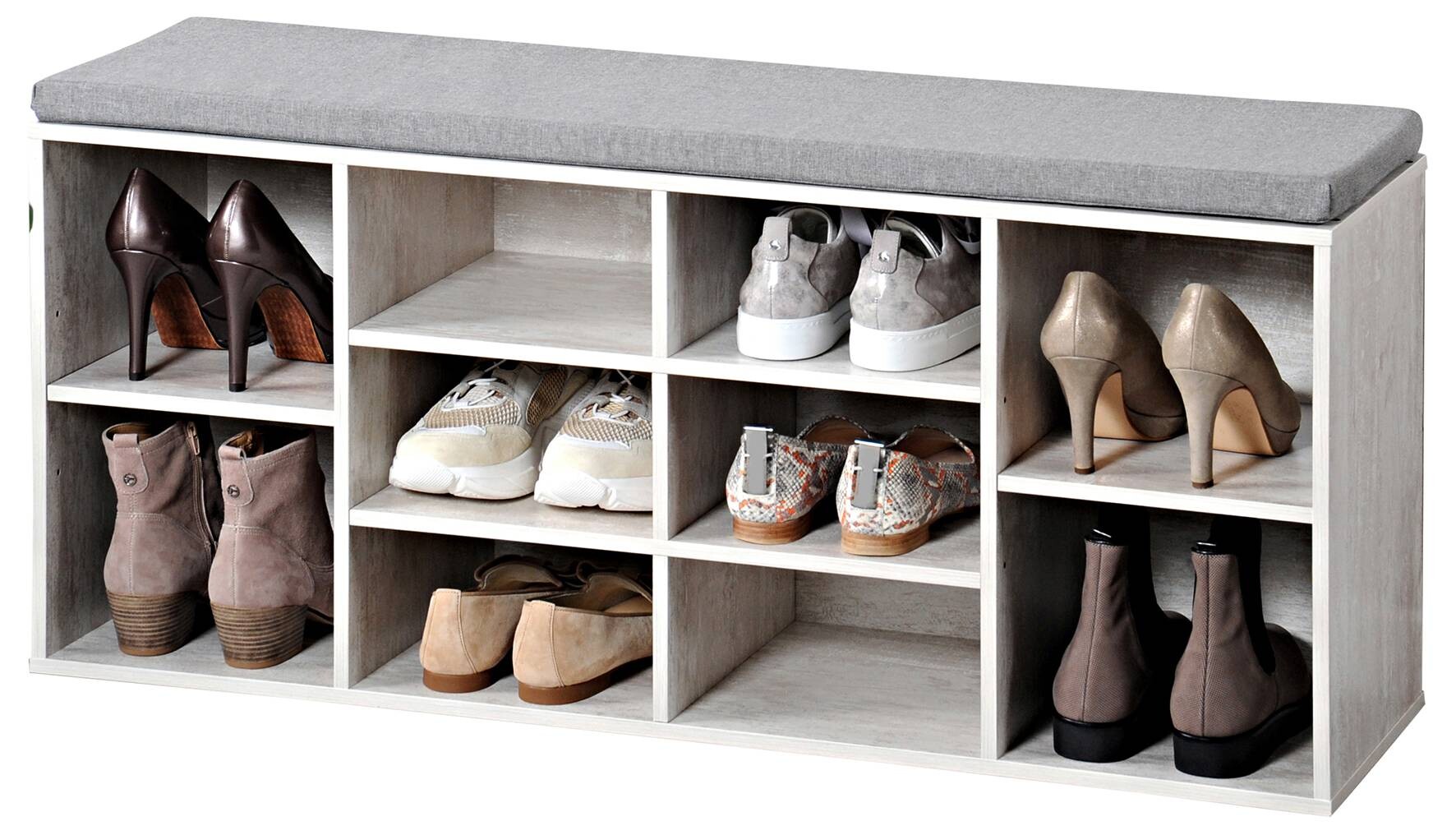 Kesper Schuhschrank mit Sitzkissen weiß Spanplatte B/H/L: ca. 29,5x48x103,5 cm