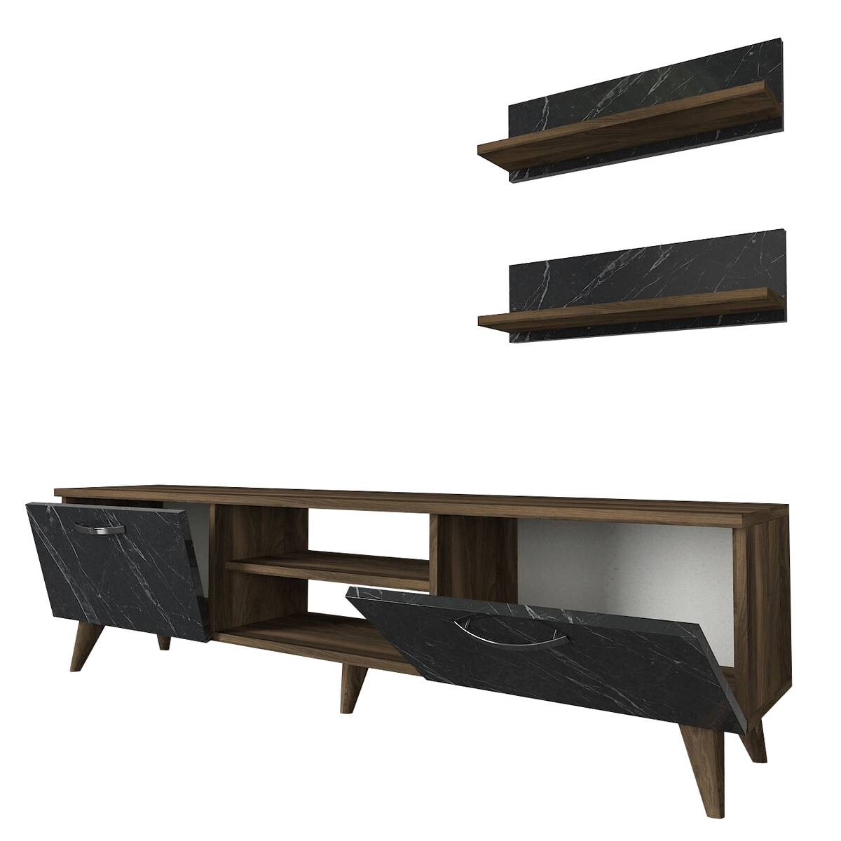 Wohnwand Ayden walnuss Nachbildung dunkelgrau Marmor Optik B/H/T: ca. 150x40,6x30 cm