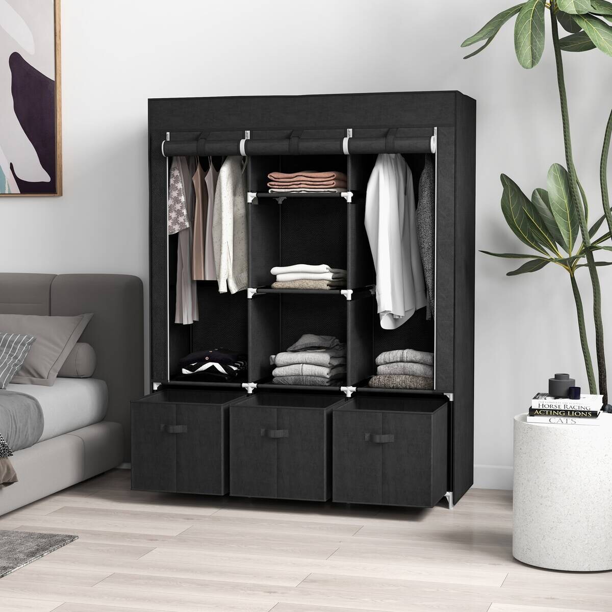 HOMCOM Kleiderschrank schwarz Polypropylen B/H/L: ca. 43x125x162,5 cm