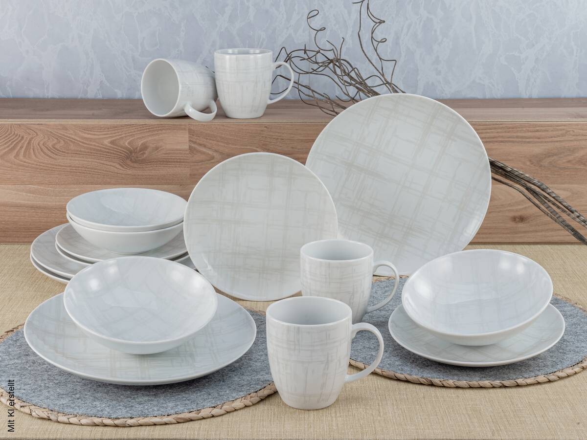 CreaTable Kombiservice Home Shabby Chic weiß Porzellan 16 tlg