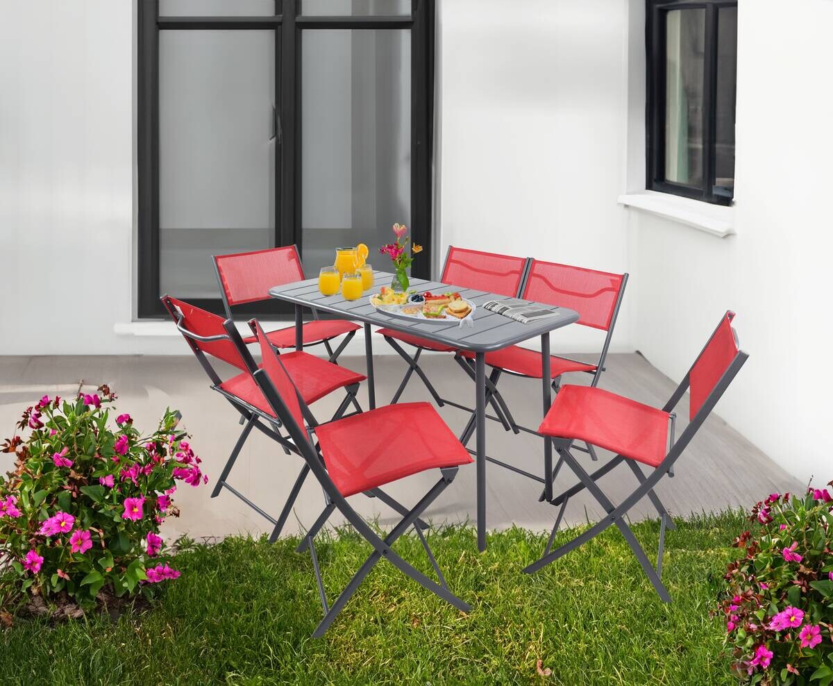 VCM Gartenstuhl 6er Set Sumila rot Metall B/H/L: ca. 45x79x46 cm