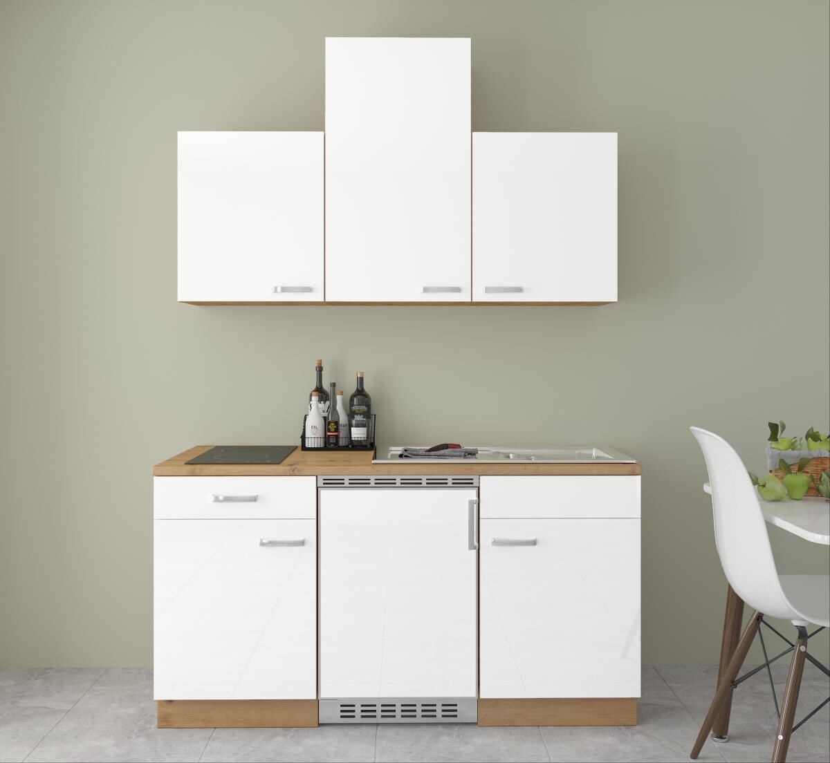 Singleküche Benno weiß Hochglanz B/H/T: ca. 150x230x60 cm