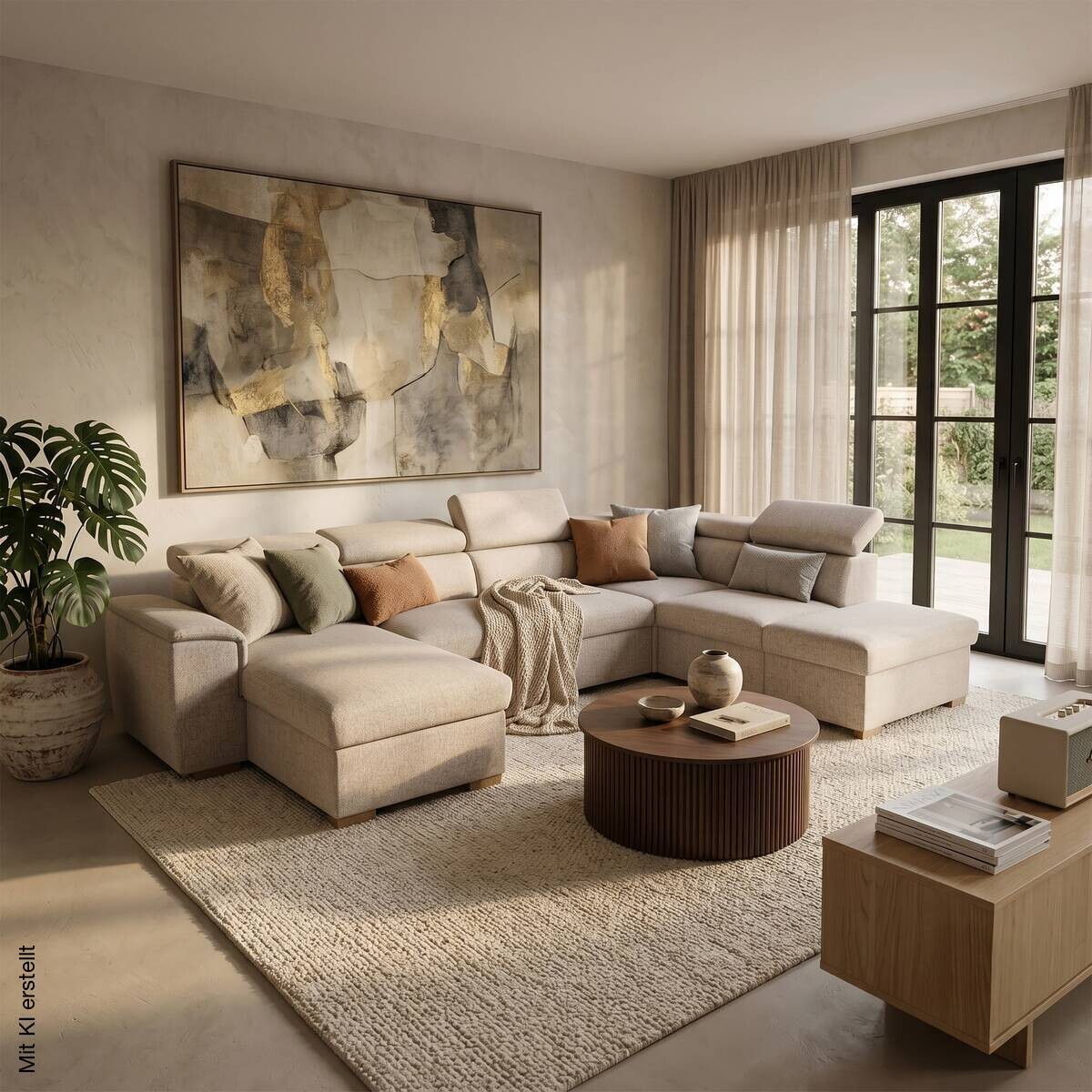 Wohnlandschaft beige Webstoff B/H/T: ca. 326x94x216 cm