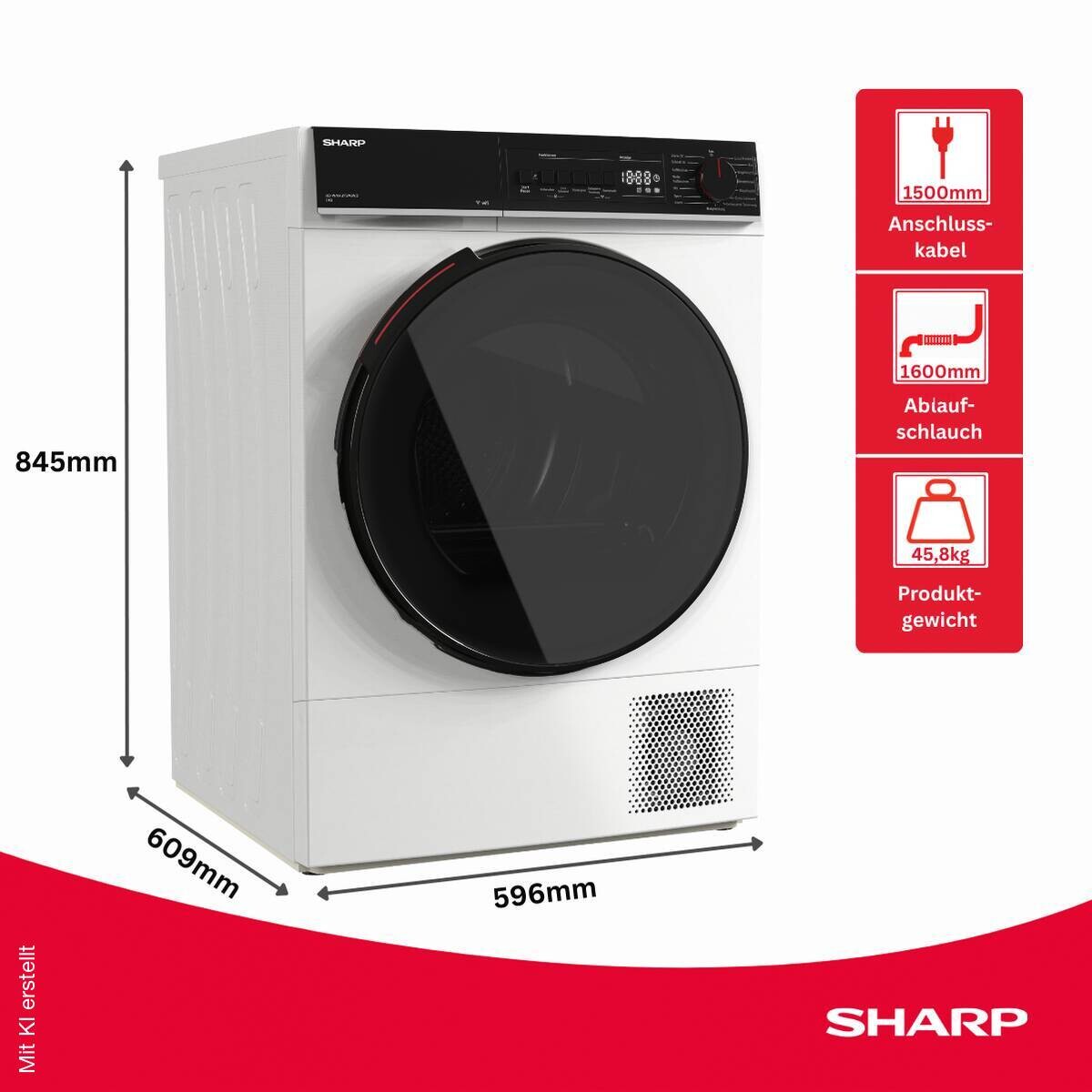 Sharp Wärmepumpentrockner WNHB7S9GWD-DE EEK: D Spektrum: A bis G 7kg weiß B/H/T: ca. 60x85x61 cm