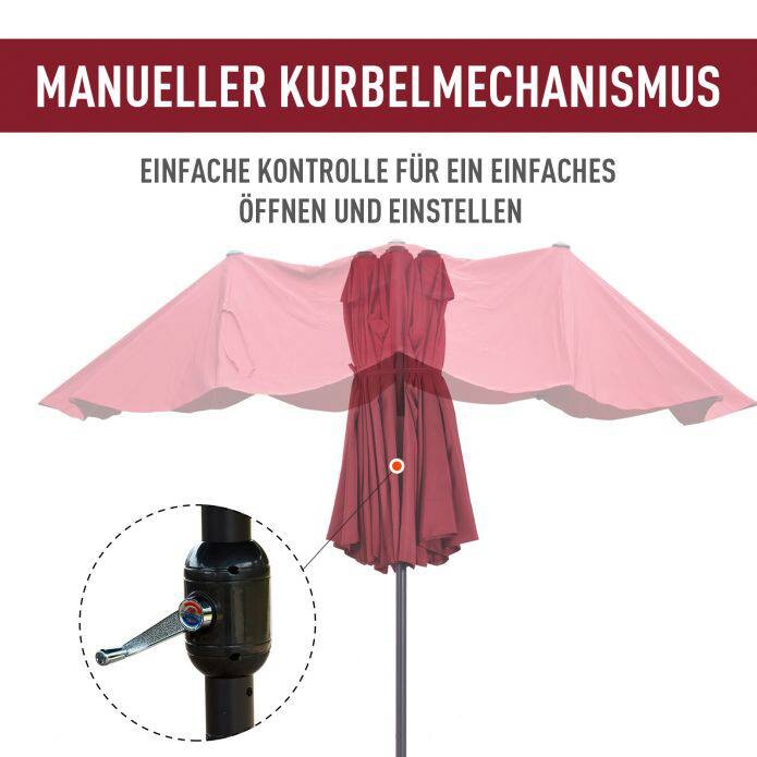 Outsunny Marktschirm weinrot Metall B/H/L: ca. 270x240x460 cm