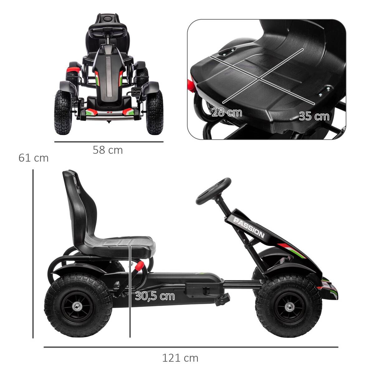 HOMCOM Kinder-Fahrzeug schwarz B/H/L: ca. 58x121x61 cm