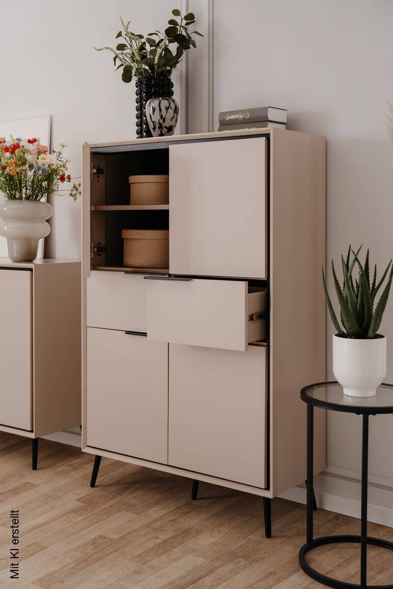 Highboard Arona sand schwarz B/H/T: ca. 90x140x38 cm