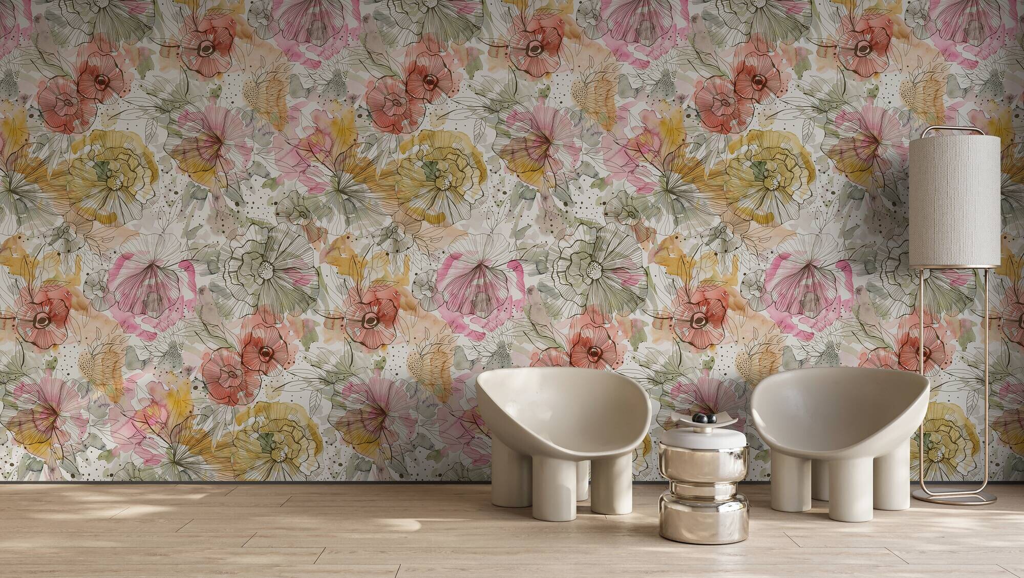 Livingwalls Fototapete Floral orange beige pink B/L: ca. 280x159 cm