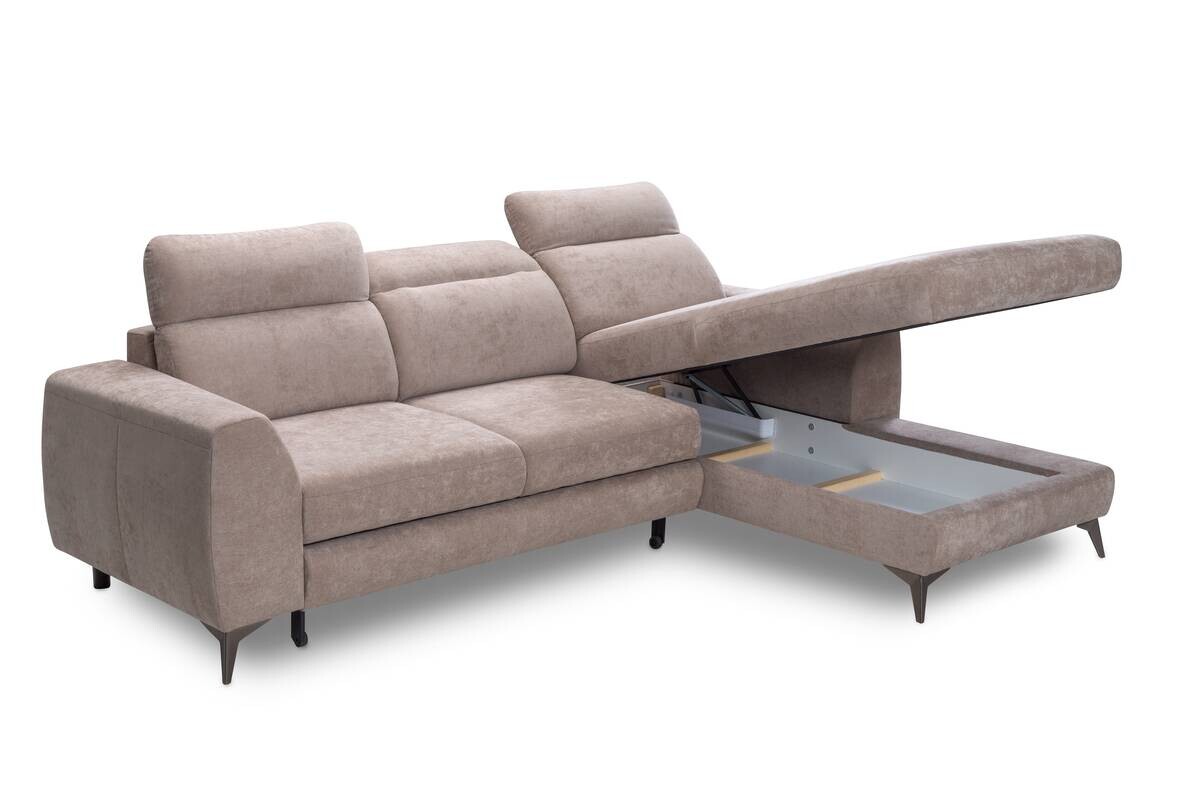 Ecksofa mit Bettfunktion und Bettkasten beige Microfaser B/T: ca. 264x191 cm