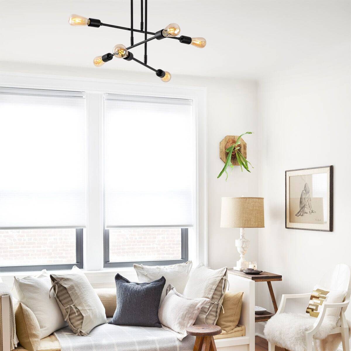 Opviq Deckenleuchte Flower schwarz Eisen B/H/T/L/D: ca. 75x50x75x75x75 cm E27 6 Brennstellen