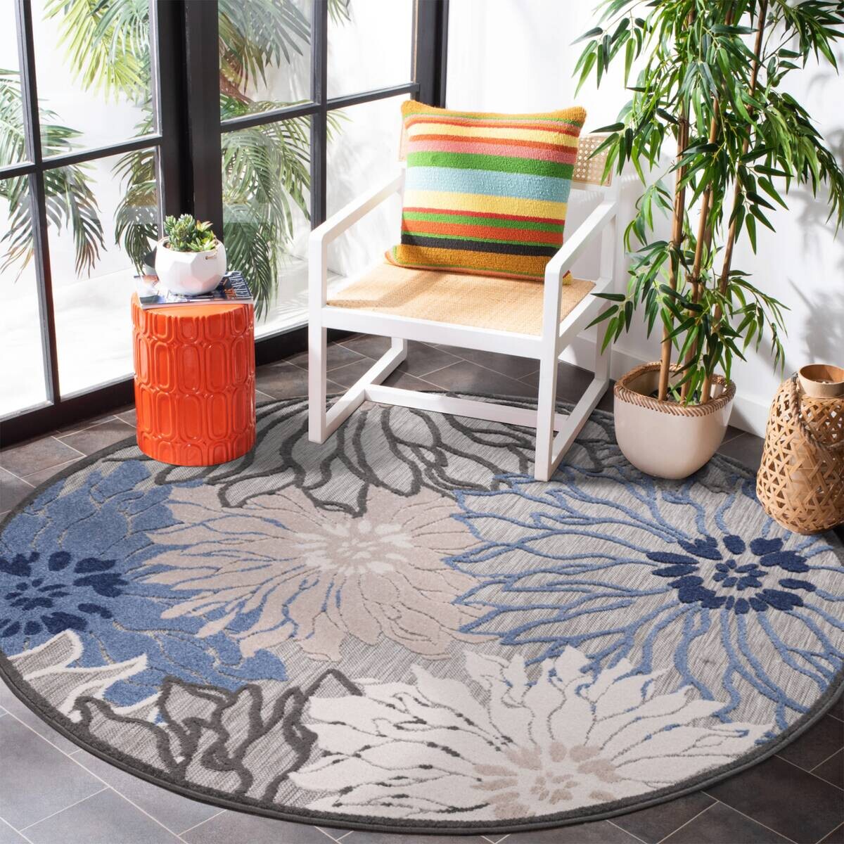 Sanat Outdoorteppich FLORAL grau B/L: ca. 150x150 cm