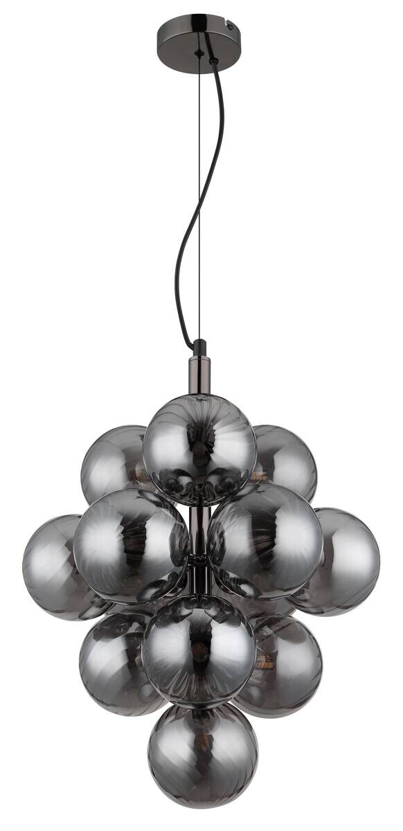 GLOBO LED-Pendelleuchte schwarz Chrom Rauch Glas Metall H/D: ca. 120x39,5 cm 13.0 Brennstellen