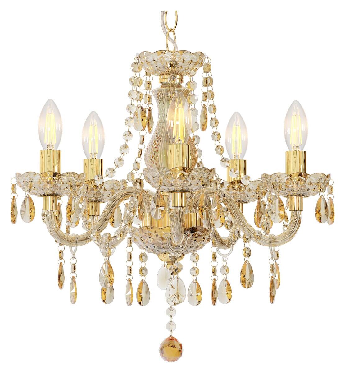 Nowa Kronleuchter 15100545 gold klar Acryl Metall B/H/T: ca. 48x150x48 cm E14 5 Brennstellen