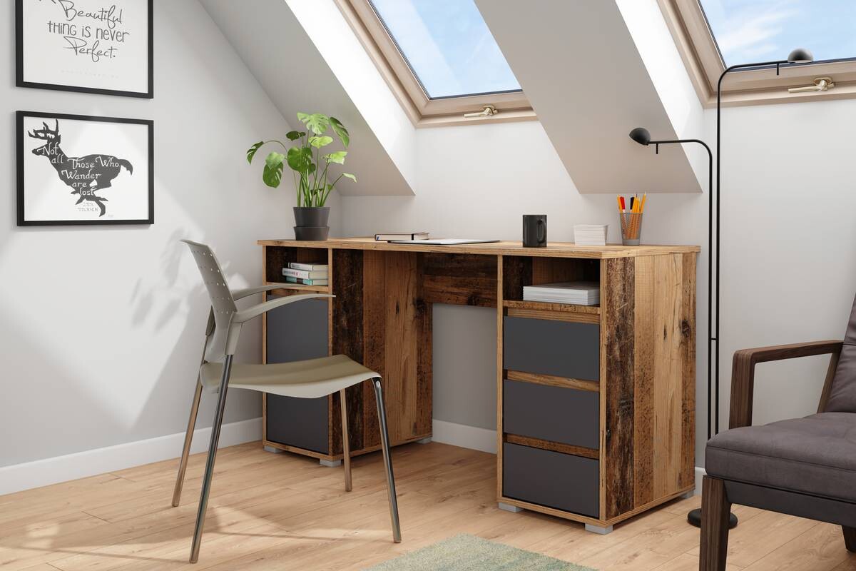Schreibtisch LOBO Eiche Old Wood Nachbildung anthrazit B/H/T: ca. 138x75x55 cm