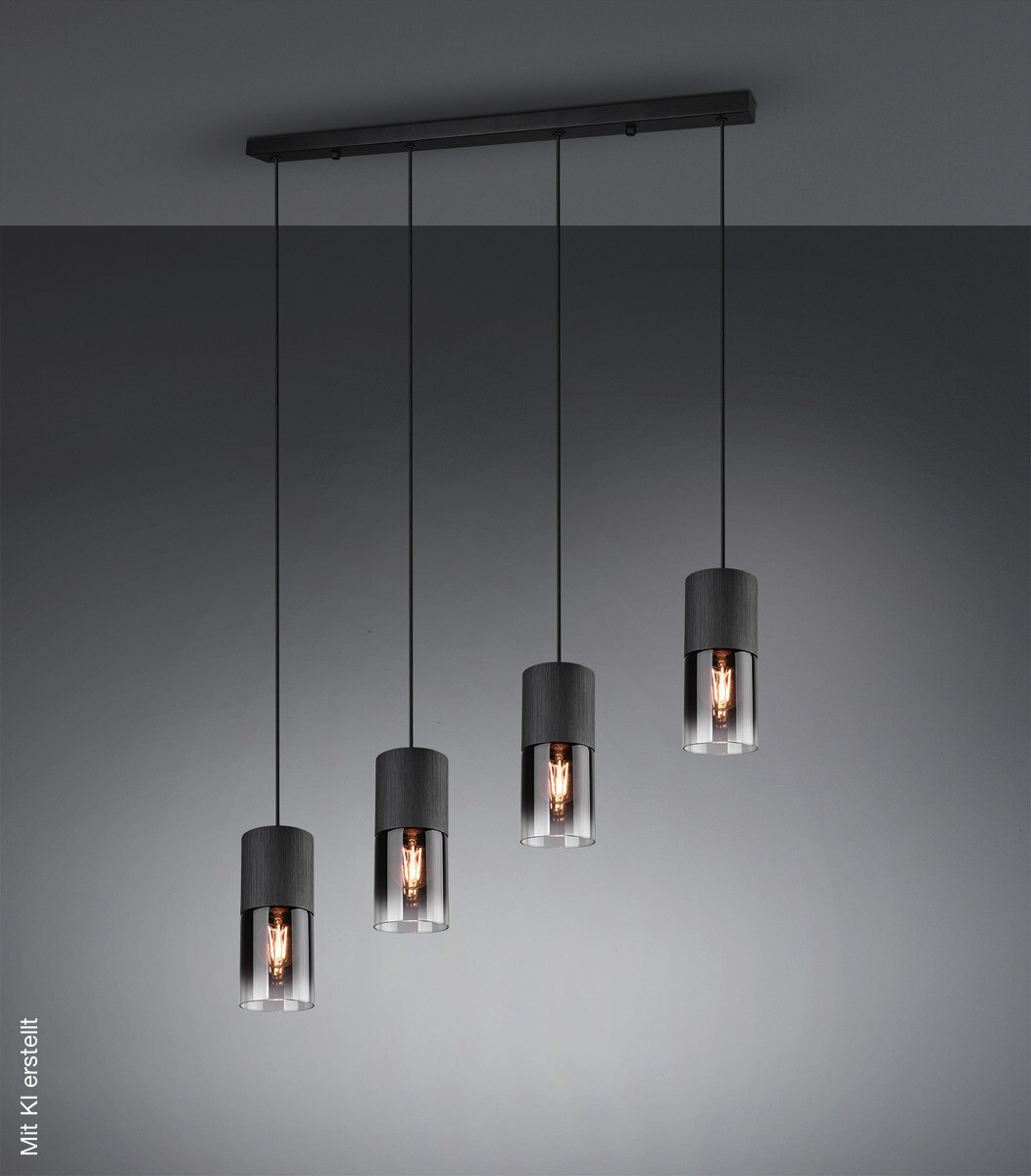 Reality Pendelleuchte Robin schwarz Rauch Metall Glas B/H/D: ca. 81x150x10 cm E27 4 Brennstellen