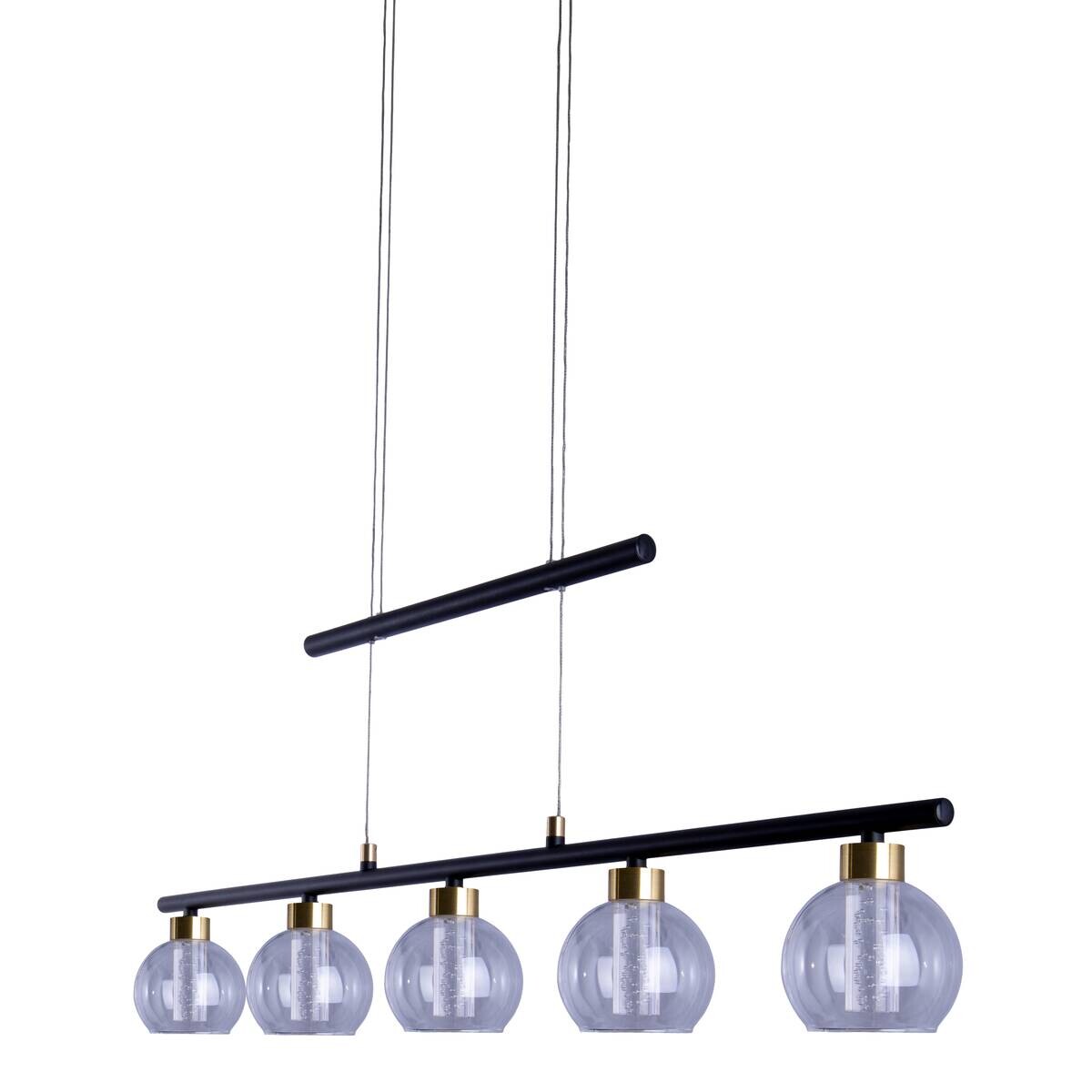 Näve Leuchten Pendelleuchte NV7093222 schwarz Glas Metall B/H/T: ca. 10x150x90 cm 5 Brennstellen