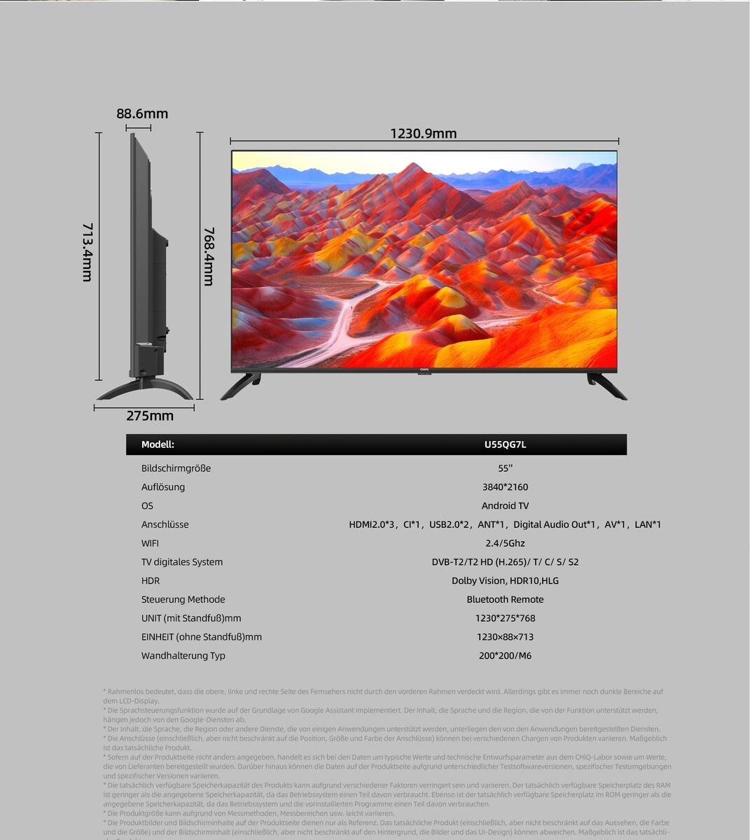 CHiQ Q-LED-TV U55QG7L B/H: ca. 123x79 cm