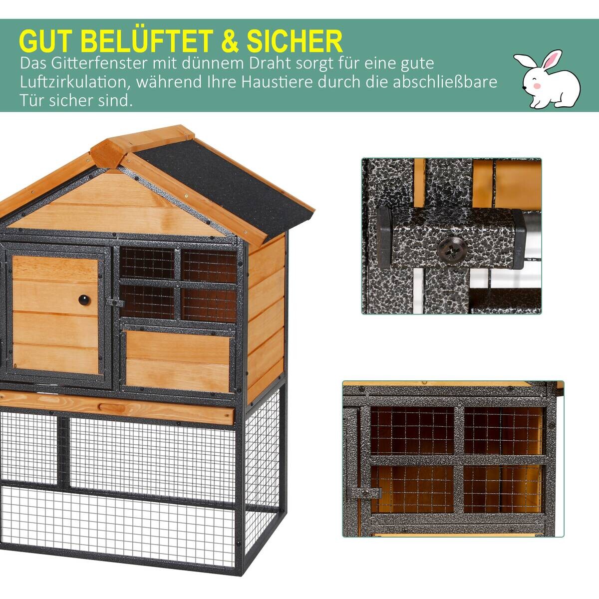 PawHut Stall dunkelgrau Holz B/H/L: ca. 63x122x92 cm