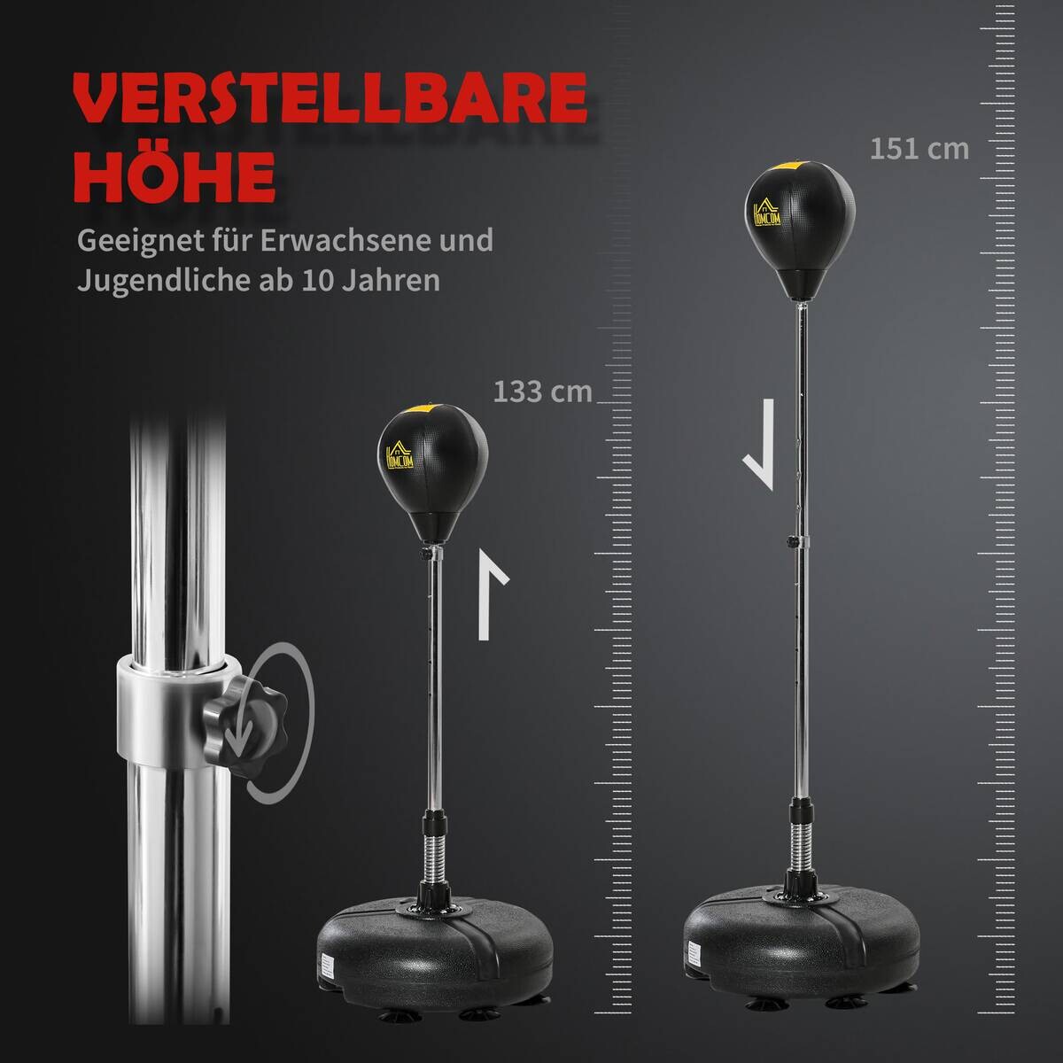 HOMCOM Punchingball Set schwarz Kunstleder B/H/L: ca. 45x151x45 cm