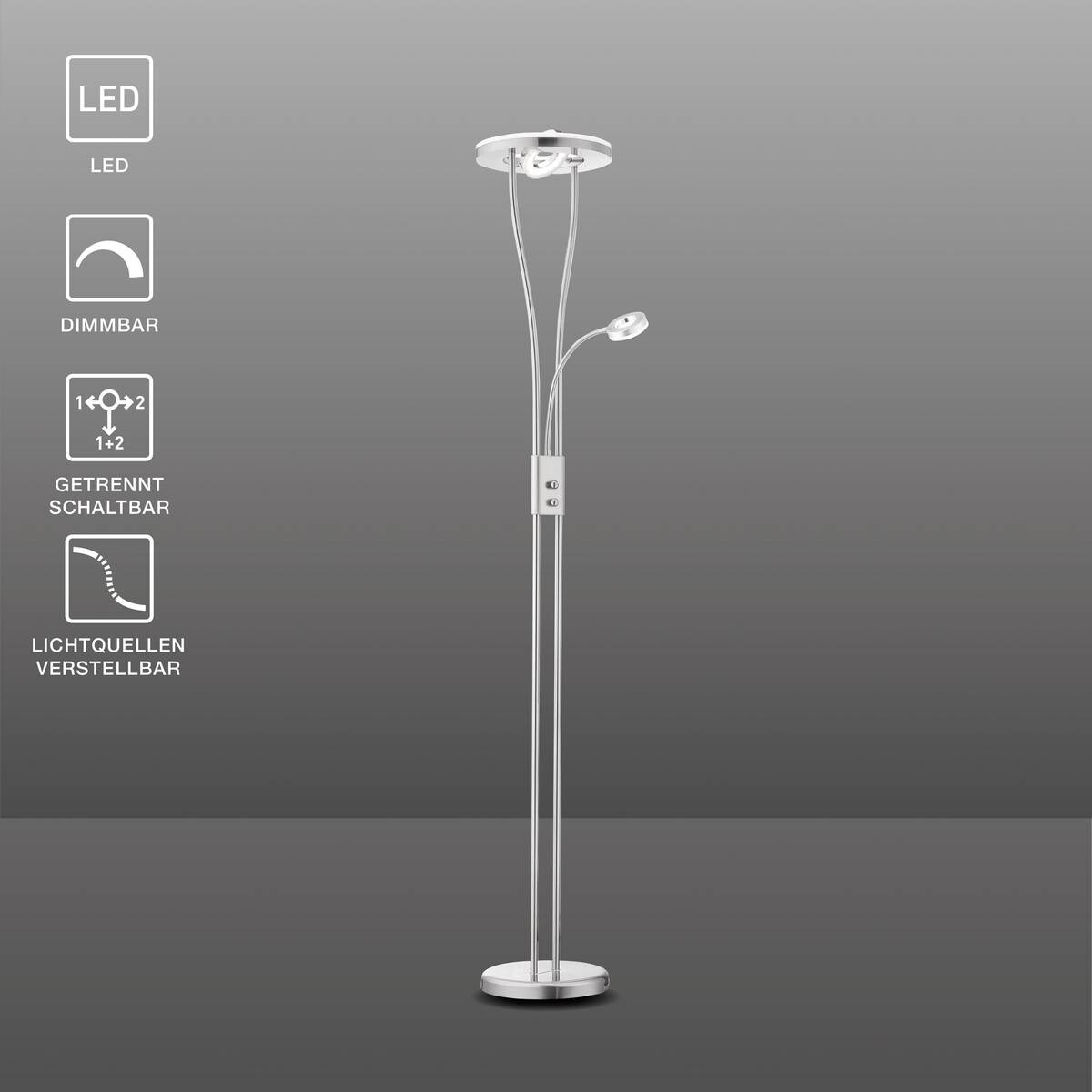Just Light Stehlampe 11778-55 silberweiß Metall Kunststoff H/D: ca. 188x29 cm 2 Brennstellen