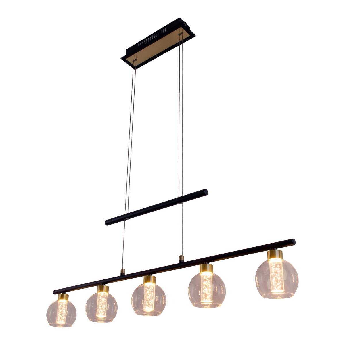 Näve Leuchten Pendelleuchte NV7093222 schwarz Glas Metall B/H/T: ca. 10x150x90 cm 5 Brennstellen