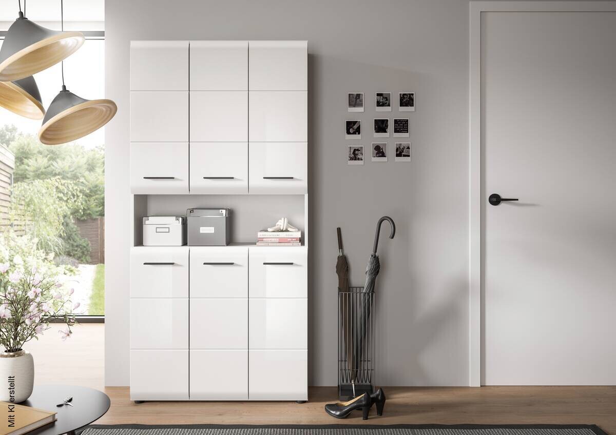 Mehrzweckschrank Ice weiß weiß Hochglanz B/H/T: ca. 90x185x30 cm