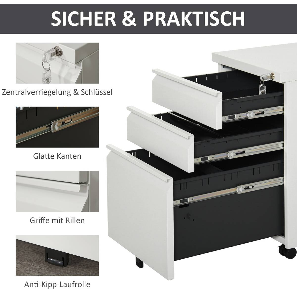 Rollcontainer 924-024WT weiß B/H/T: ca. 39x60x48 cm